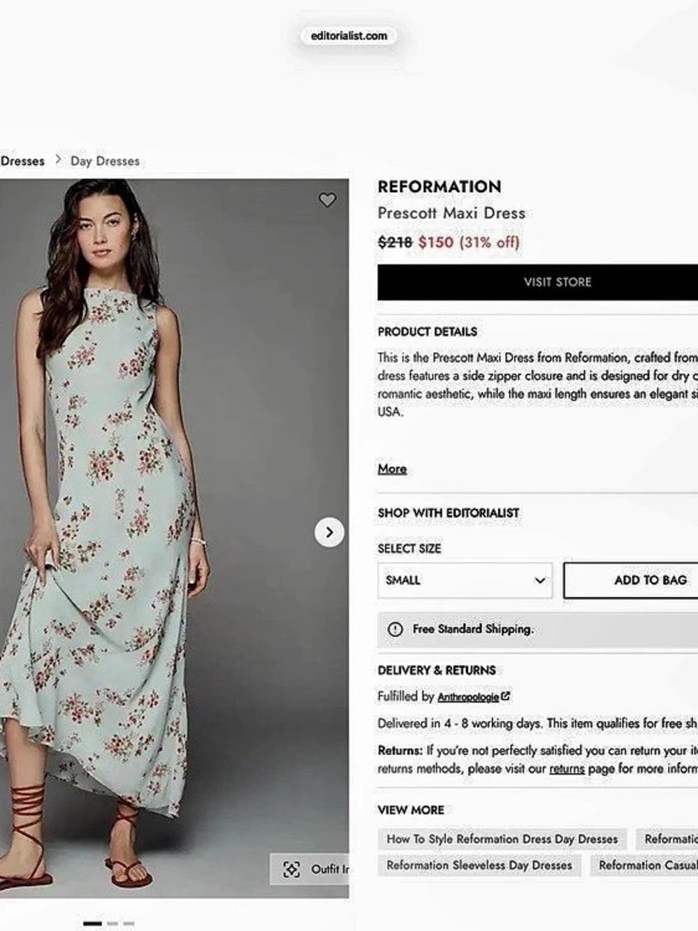 Reformation Prescott Maxi Dress Floral Green & Pink Small